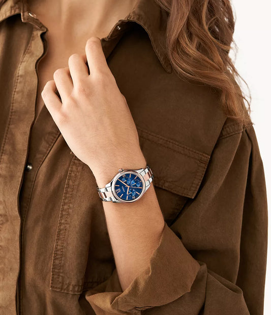 His and Hers Multifunction Two-Tone Stainless Steel Watch Set